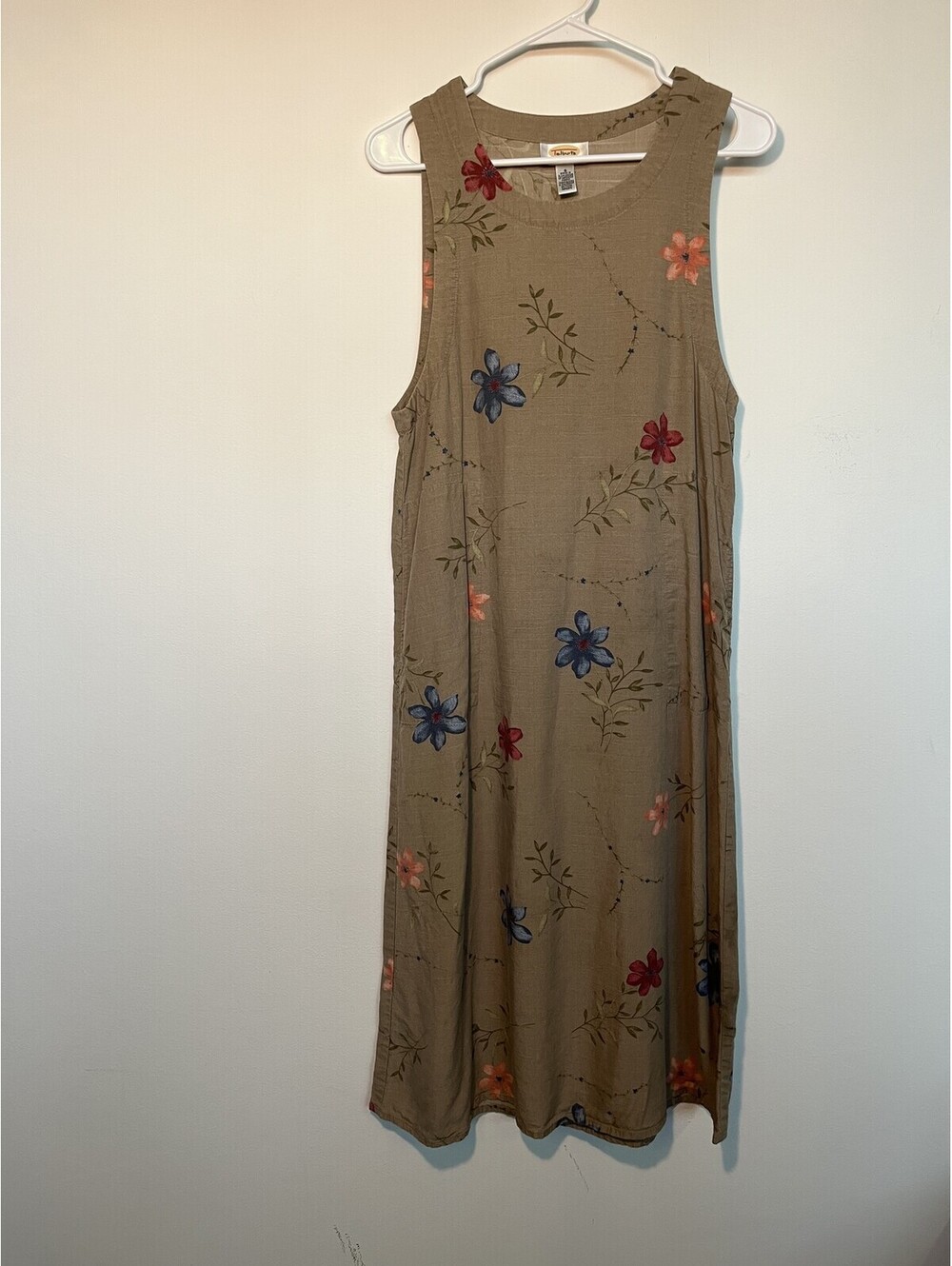 Vintage Talbots Khaki Floral Print Coastal Grandmother Maxi Dress 6